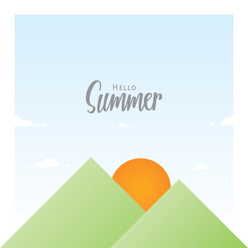 Sun and mountain geometry nature with summer headline design