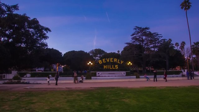 Hyper lapse of the Beverly Hills sign in Los Angeles, California at sunset