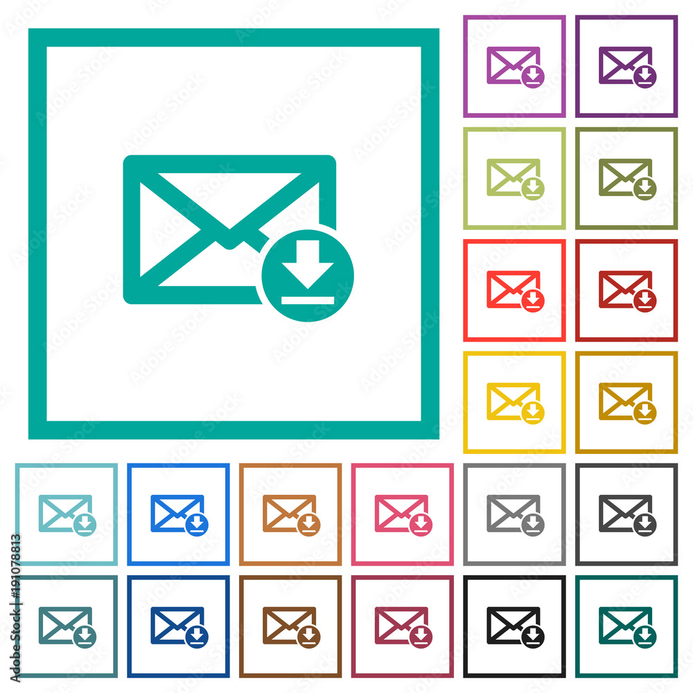 Poster receive mail flat color icons with quadrant frames