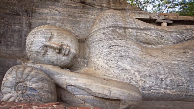 Ancient Sleeping Buddha Statue at Gal Vihara in Polonnaruwa, Sri Lanka