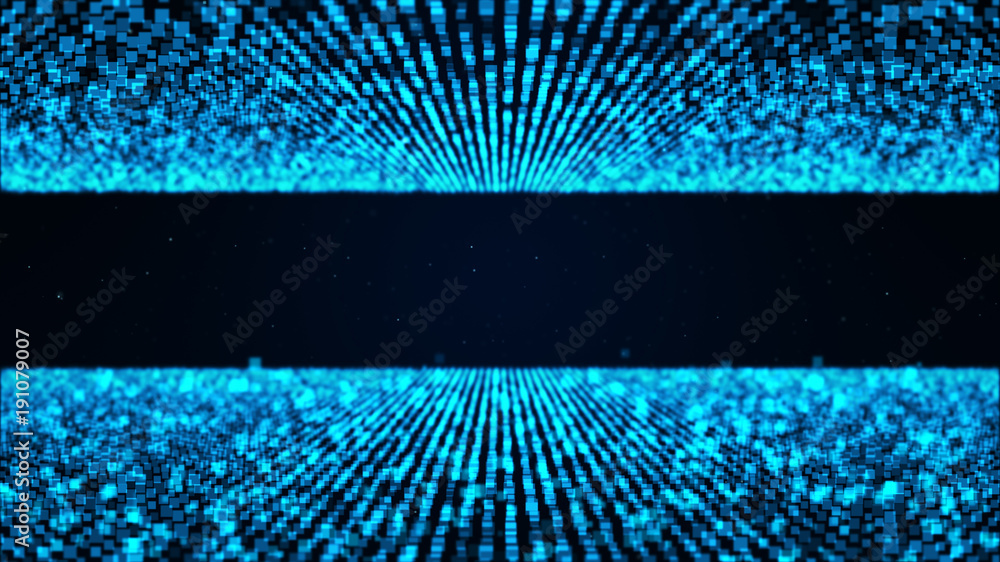 Poster abstract background with white and blue moving and flicker particles. backdrop of bokeh.