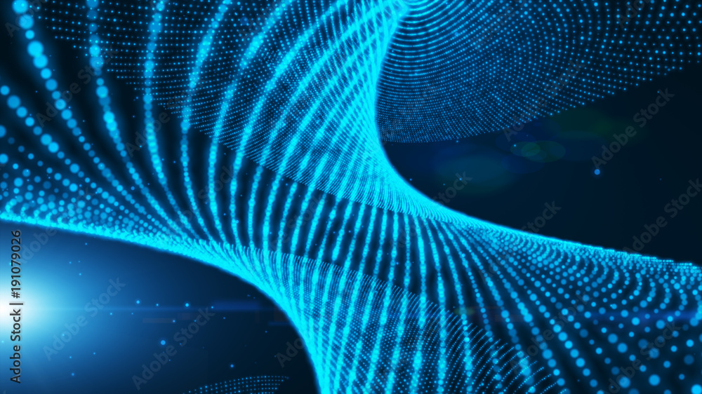Poster abstract background with white and blue moving and flicker particles. backdrop of bokeh.