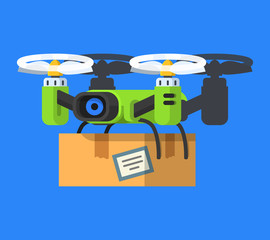 Vector Illustration with drone. Drone delivery. Flat style.