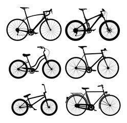 Silhouettes of bicycles set