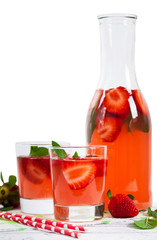 Strawberry Lemonade Drink, isolated on white background. Selective focus.