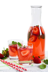 Strawberry Lemonade Drink, isolated on white background. Selective focus.