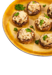 Vegetarian Stuffed Mushrooms Isolated on White Background. Selective focus.