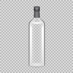 Realistic template empty beautiful glass tequila bottle with screw cap.