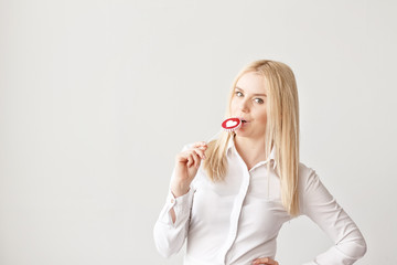 beautiful young girl and candy heart, Valentine's day