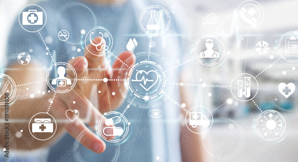 Aufkleber Businessman using digital medical interface 3D rendering