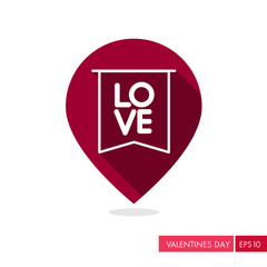 Flag with inscription Love pin map icon
