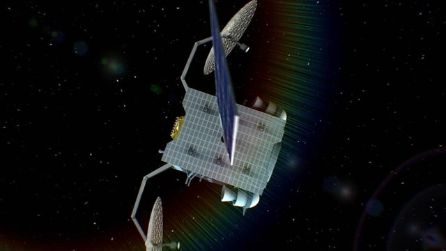 Fictional space satellite is approaching Jupiter, 3d animation. Texture of the Planet was created in the graphic editor without photos and other images.