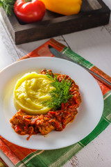 Muchkalica. Braised pork with vegetables. Serbian dish