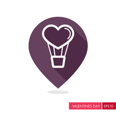 Heart air balloon thin line pin map icon