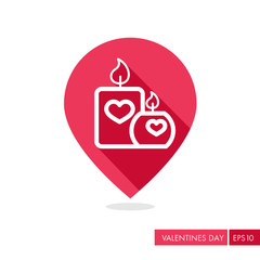 Burning candle with hearts pin map icon