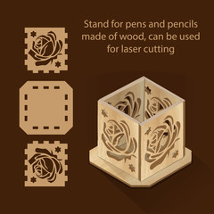 Stand for pens and pencils made of wood, can be used for laser cutting