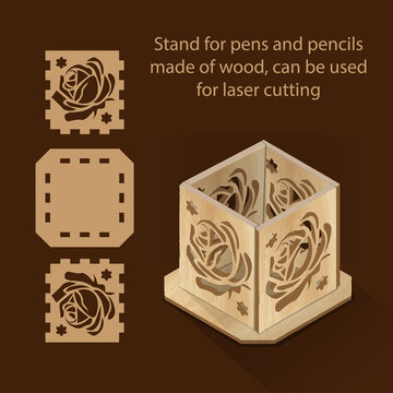 Stand for pens and pencils made of wood, can be used for laser cutting