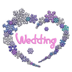 Beautiful heart shape with lettering made of snowflakes