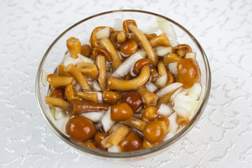 Pickled mushrooms on a plate