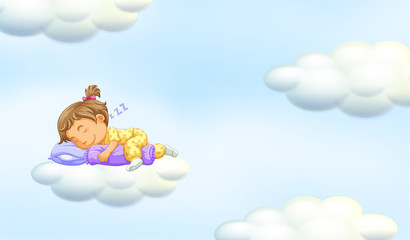 Little girl sleeping on floating cloud