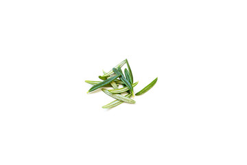 Fresh leaves of organic rosemary isolated on a white background with a blur effect 