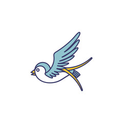 Swallow icon isolated on white background. Tattoo Style Swallow. Vector linear symbol