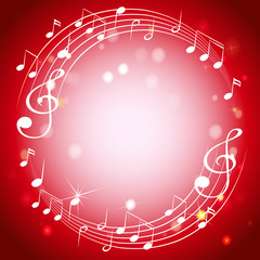 Border template with musicnotes on red background