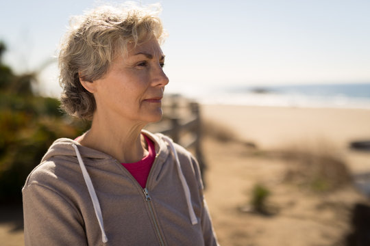 Mature caucasian woman serious face portrait