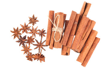 Cinnamon and anise isolated on white background