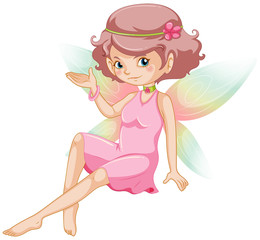 cute fairy with pink dress and colorful wings