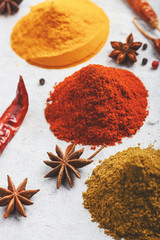 Wooden table of colorful spices