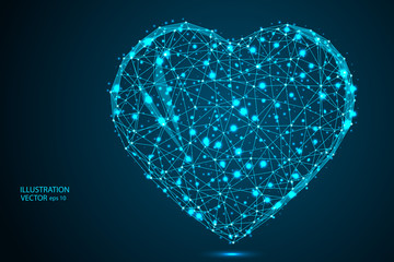Abstract polygonal heart. Valentine's day. Consists of points, lines, in the form of a starry sky. Vector EPS 10.
