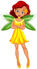 Cute fairy in yellow dress and green wings