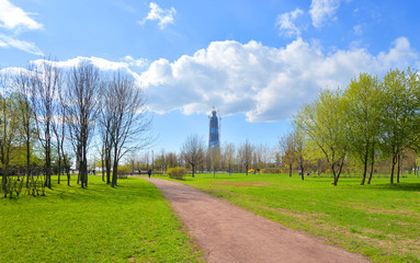 Fototapeta na wymiar View of 300th anniversary park in St.Petersburg.