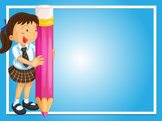 Frame design with girl and giant pencil