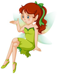 Fairy in green dress with colorful wings