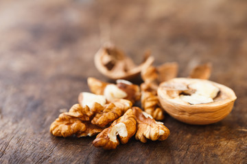 walnuts on a wooden table