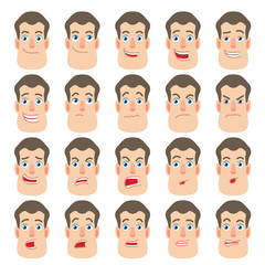Cartoon Man. Different facial expressions. Emotional set for rigging and animation.