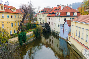 Fototapeta na wymiar Kampa Island with Certovka River and Water mill in Old Prague, Concept of Europe travel