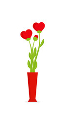 Flowers hearts in red vase