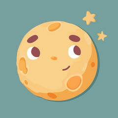 Fototapeta premium Illustration of cute Moon and stars. Happy Moon Cartoon Character In The Sky. Night, stars. Cute cartoon moon. Smiling moon. 