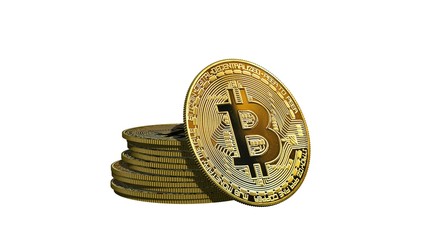 
Bitcoin coin - stack of golden Bitcoins coins on a white background