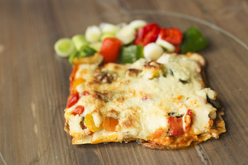 Italian food known as lasagna.
