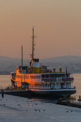 Fototapeta premium Istanbul, Turkey- Istanbul water transport Karakoy pier at sunrise