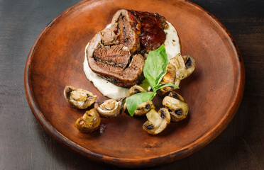 Beef in champignon sauce.