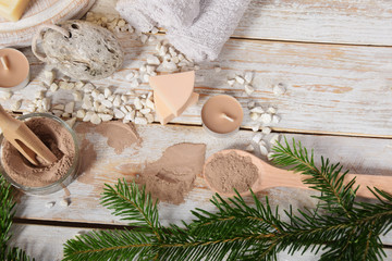 Christmas gift with natural soap and body mud with free space for text