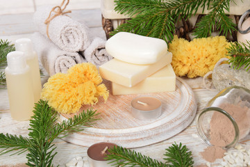 Christmas gift with natural soap and body mud with free space for text