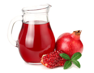 Pomegranate juice with pomegranate isolated on a white background