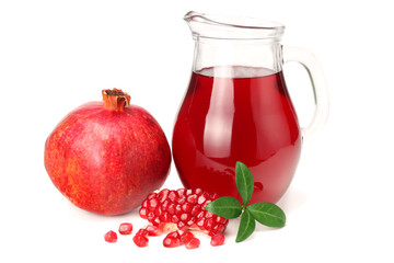 Pomegranate juice with pomegranate isolated on a white background