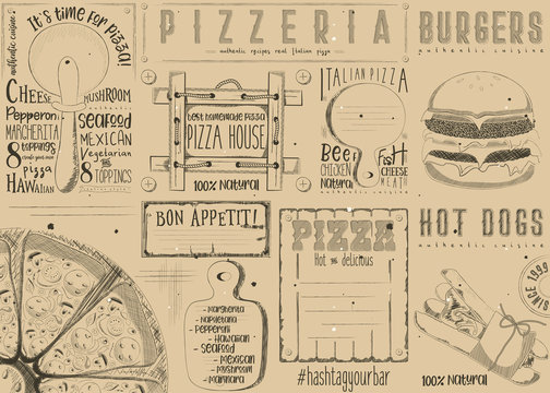 Placemat for Pizzeria and Fast Food